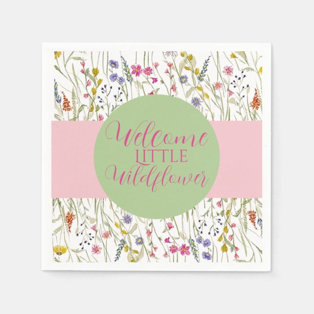 Serviette En Papier Baby shower Fleur sauvage aquarelle (Devant)