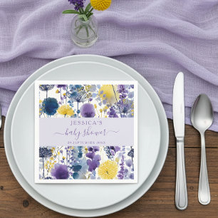Serviette En Papier Baby shower Fleur sauvage couleur  jaune violet