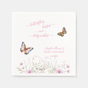 Serviette En Papier Baby shower Fleur sauvage de papillon aquarelle