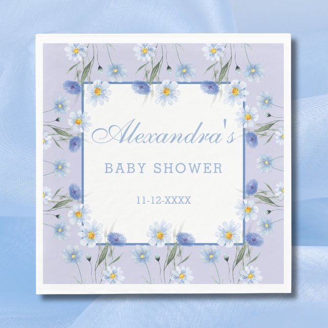 Serviette En Papier Baby shower Fleur sauvage Dusty Blue Boho (Créateur téléchargé)