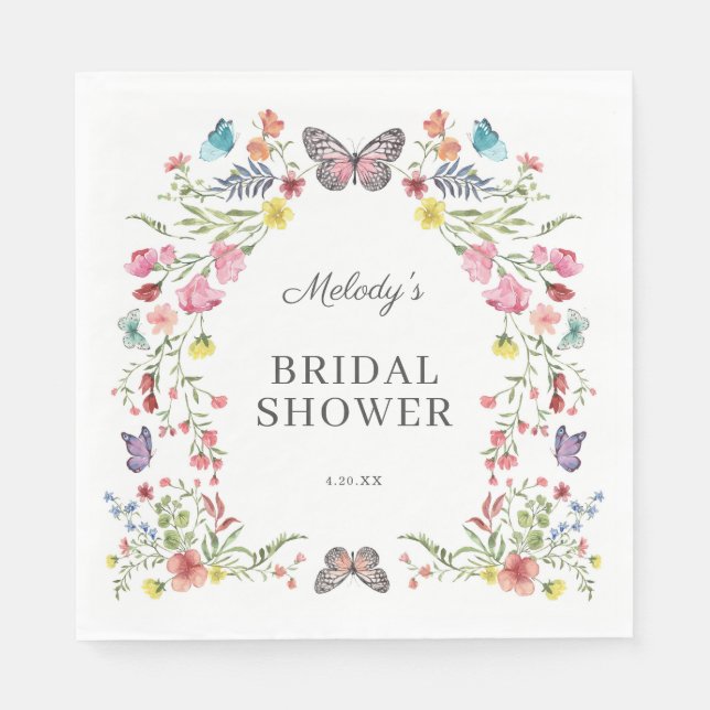 Serviette En Papier Baby shower Fleur sauvage papillon (Devant)