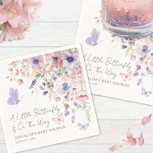 Serviette En Papier Baby shower Fleur sauvage papillon