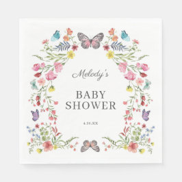 Serviette En Papier Baby shower Fleur sauvage papillon