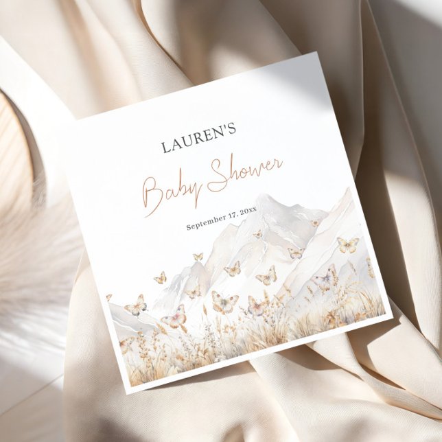 Serviette En Papier Baby shower Fleur sauvage papillon Boho (Créateur téléchargé)