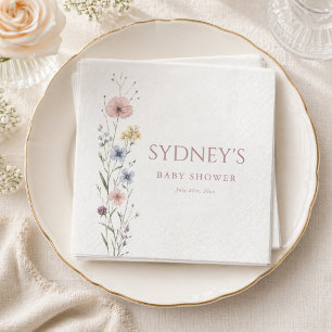 Serviette En Papier Baby Shower Fleur Sauvage Petite Écriture Élégante