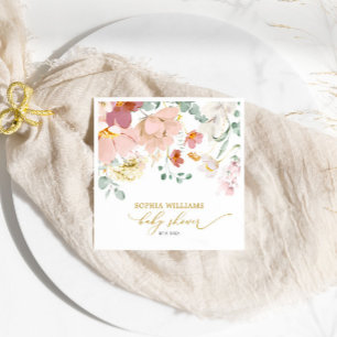 Serviette En Papier Baby shower Fleur sauvage rouge et rose