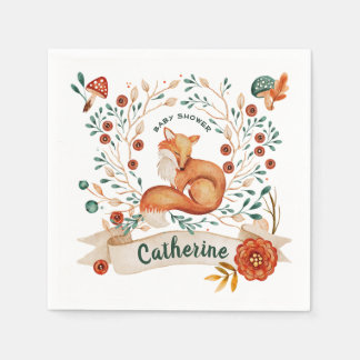 Serviette En Papier Baby shower fleuri de renard mou