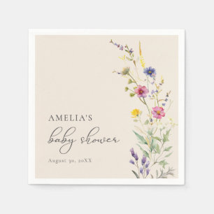 Serviette En Papier Baby shower fleuri Fleur sauvage beige printemps