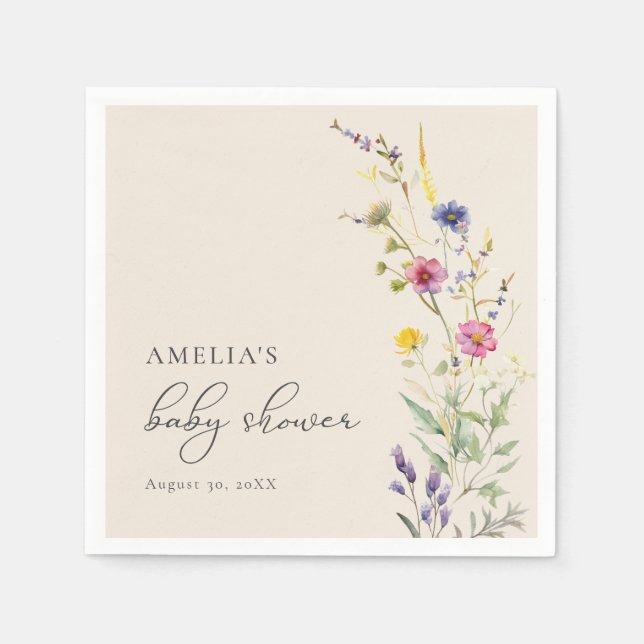 Serviette En Papier Baby shower fleuri Fleur sauvage beige printemps (Devant)