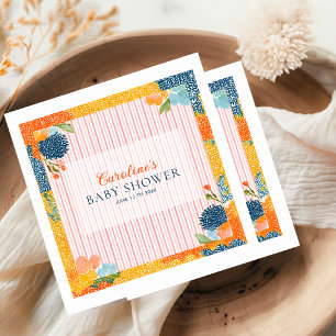 Serviette En Papier Baby Shower Fleurs à Rayures Roses
