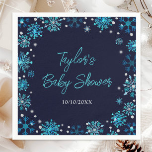 Serviette En Papier Baby Shower Flocons de Neige Bleus et Argentés