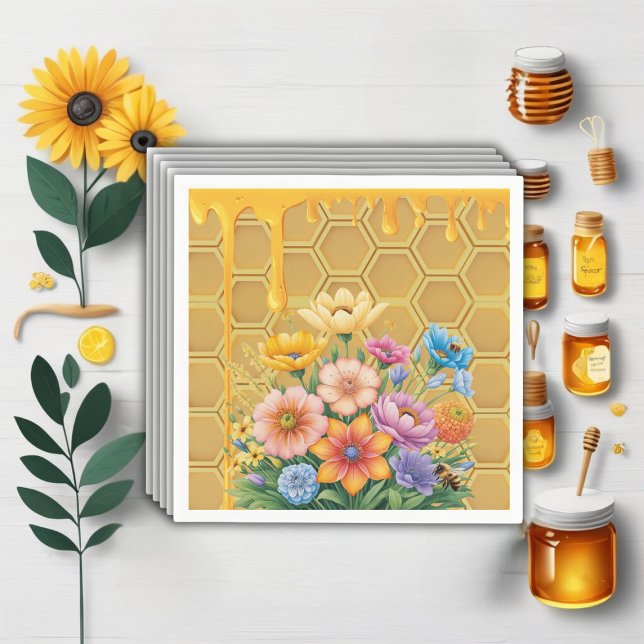 Serviette En Papier Baby shower floral à goutte d'abeille à miel  (Créateur téléchargé)