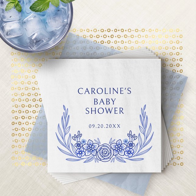 Serviette En Papier Baby shower Floral Bleu (Créateur téléchargé)