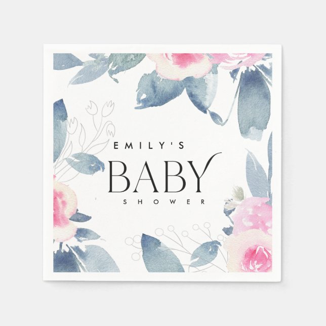 SERVIETTE EN PAPIER BABY SHOWER FLORAL BLEU BLEU DOUX (Devant)