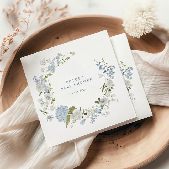 Serviette En Papier Baby shower Floral Bleu délicat Invitation (Créateur téléchargé)