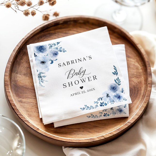 Serviette En Papier Baby Shower Floral Bohème Bleu Poussiéreux (Créateur téléchargé)