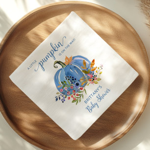 Serviette En Papier Baby Shower Floral Citrouille Automne Bleu
