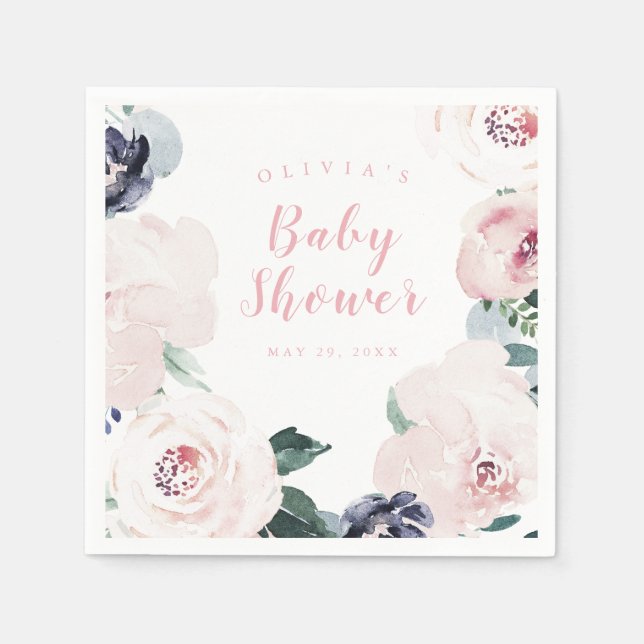 Serviette En Papier baby shower floral clair aquarelle (Devant)