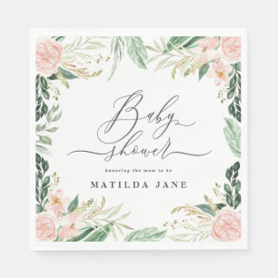 Serviette En Papier Baby shower floral d'aquarelle rose vif