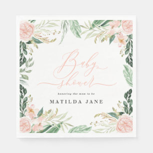 Serviette En Papier Baby shower floral d'aquarelle rose vif