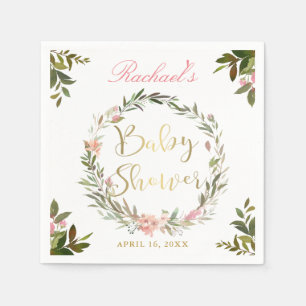 Serviette En Papier Baby shower floral de guirlande de verdure de