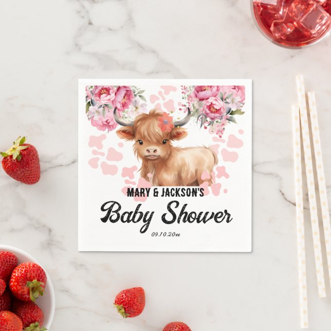 Serviette En Papier Baby shower Floral de la Vache Sainte (En situation)