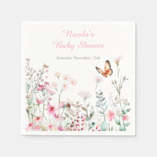 Serviette En Papier Baby shower floral de papillon rose profond du pri