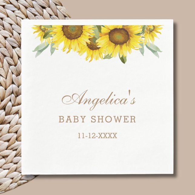 Serviette En Papier Baby shower floral de tournesol jaune (Créateur téléchargé)
