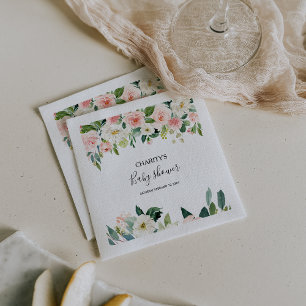 Serviette En Papier Baby shower floral élégant et verdoyant