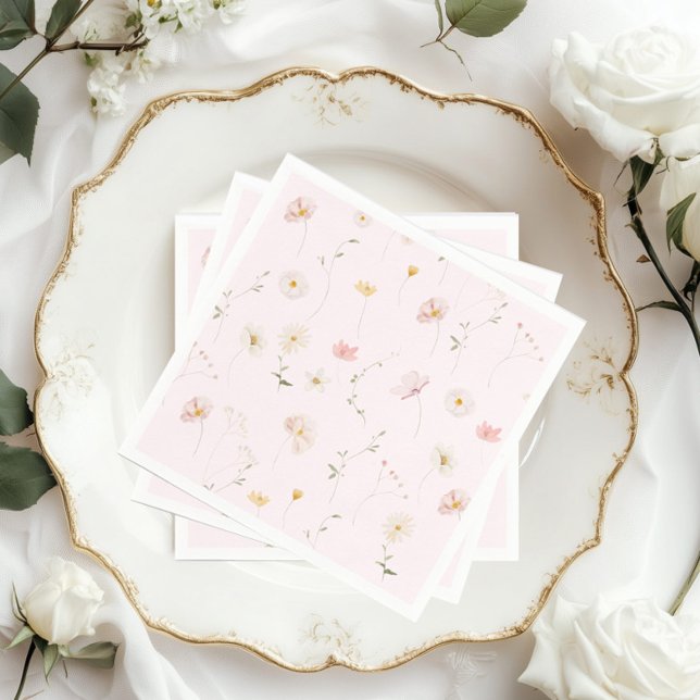 Serviette En Papier Baby shower Floral Fleur sauvage rose pâle (Créateur téléchargé)