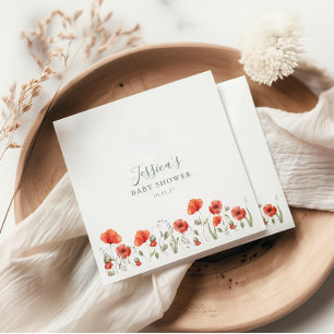Serviette En Papier Baby shower Floral Jardin du Pavot Rouge personnal