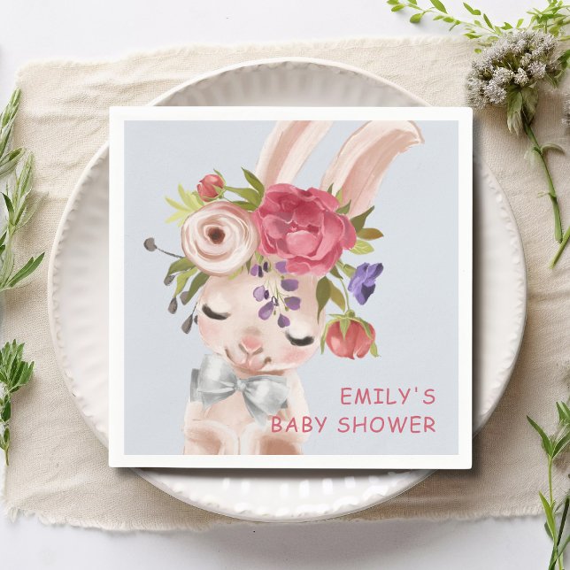 Serviette En Papier Baby shower Floral Lapin Lapin Mignonne Moderne (Créateur téléchargé)