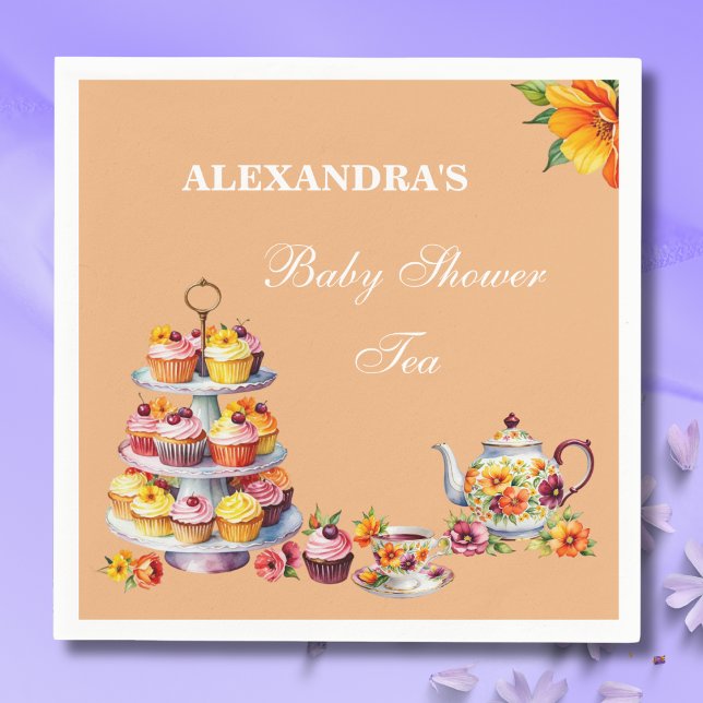 Serviette En Papier Baby shower Floral Lilac Pink (Créateur téléchargé)