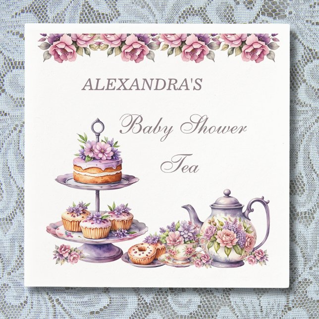 Serviette En Papier Baby shower Floral Lilac Pink (Créateur téléchargé)