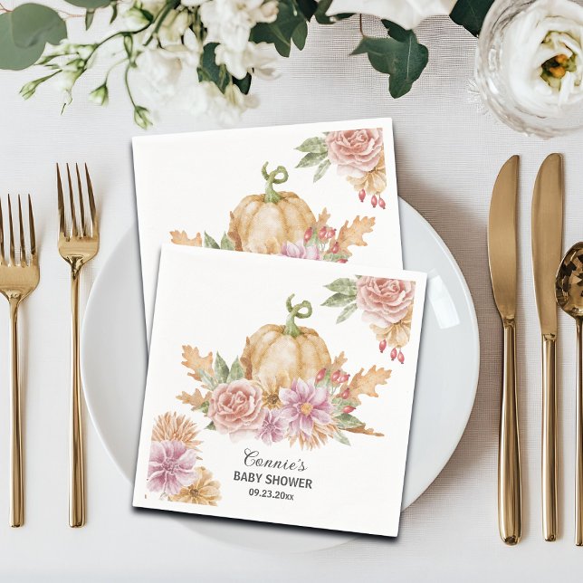 Serviette En Papier Baby shower Floral Little Citrouille automne (Créateur téléchargé)