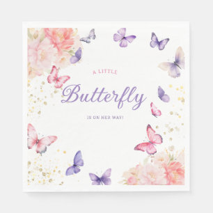 Serviette En Papier Baby shower floral moderne de fille papillon mûre