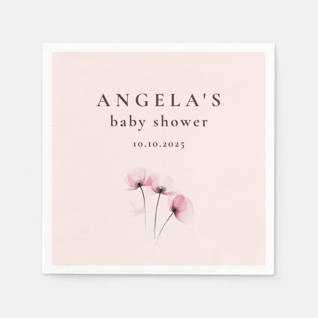 Serviette En Papier Baby shower floral rose et pourpre (Devant)