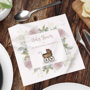 Serviette En Papier Baby shower floral rose personnalisé