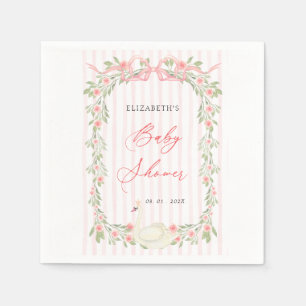Serviette En Papier Baby Shower Floral Roseau Rose