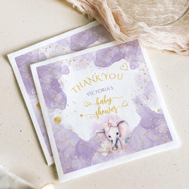 Serviette En Papier Baby shower Floral Safari Elephant Violet (Créateur téléchargé)