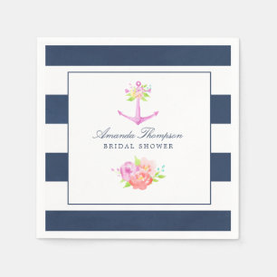Serviette En Papier Baby shower floral thème nautique aquarelle