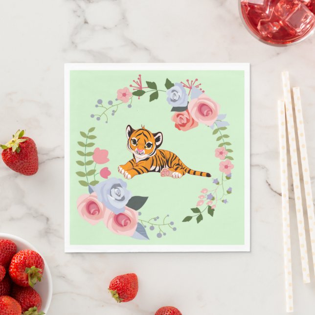 Serviette En Papier Baby shower floral Tiger Cub (En situation)