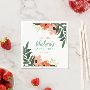 Serviette En Papier Baby shower Floral tropical personnalisé