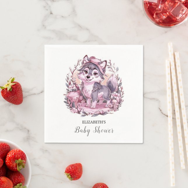 Serviette En Papier Baby shower Forest Pastel Wolf (En situation)