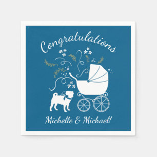 Serviette En Papier Baby shower français de Bulldog Frenchie Blue
