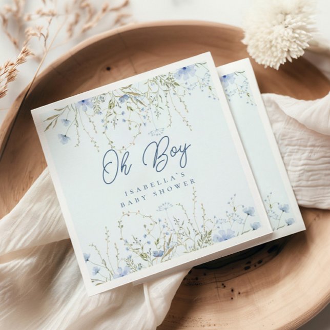 Serviette En Papier Baby shower garçon chic Blue Sky Fleurs sauvages (Créateur téléchargé)