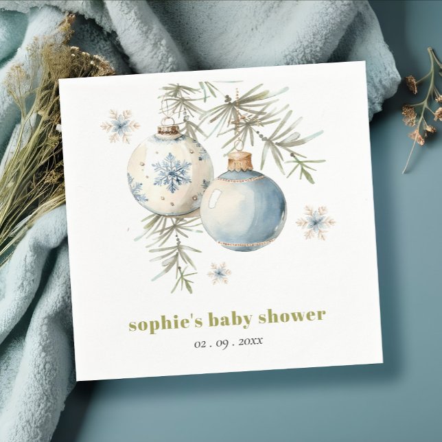 Serviette En Papier Baby shower Garçon de Noël Bleu Minimal d'hiver (Créateur téléchargé)