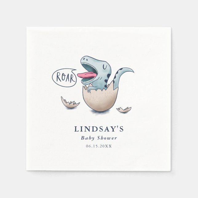 Serviette En Papier Baby shower Garçon Dinosaur Bleu Cute (Devant)