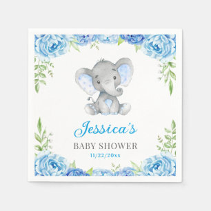 Serviette En Papier Baby Shower Garçon Eléphant Bleu Little Peanut Fêt