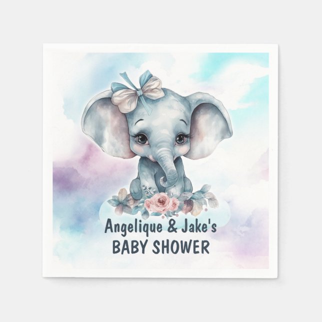 Serviette En Papier Baby shower garçon Eléphant mignon (Devant)